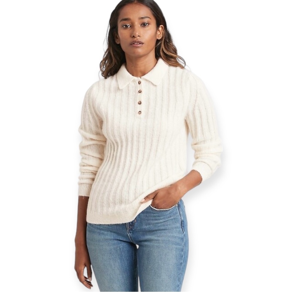 Banana Republic Heritage Cream Sweater Polo Wool Alpaca